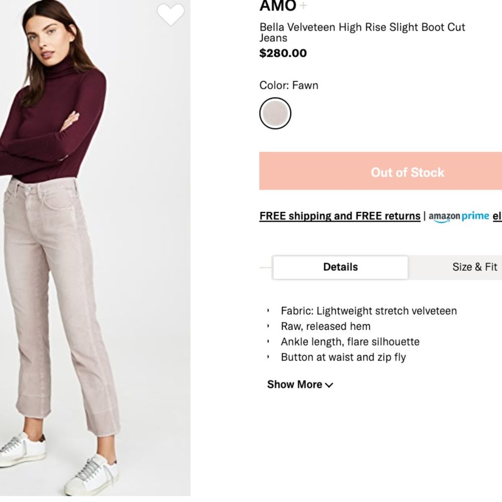 AMO Bella Velveteen High Rise Slight Boot Cut Jean